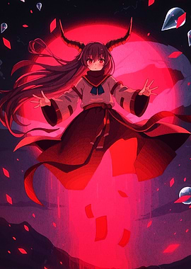 Anime Girl with Horns and Red Aura