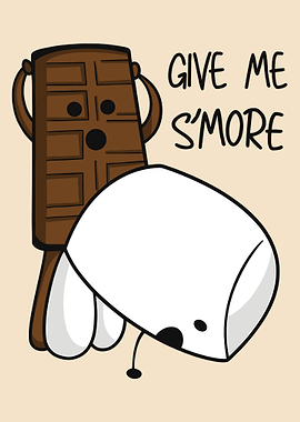 Give Me S’more Poster, Cute Food Illustration Wall Art, Funny Marshmallow Chocolate Print