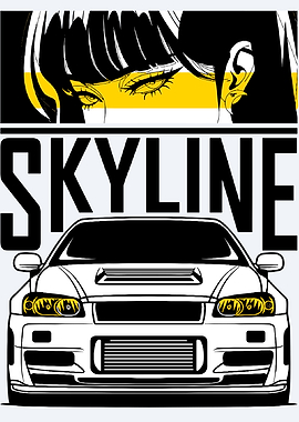 Skyline Car Anime Style Illustration