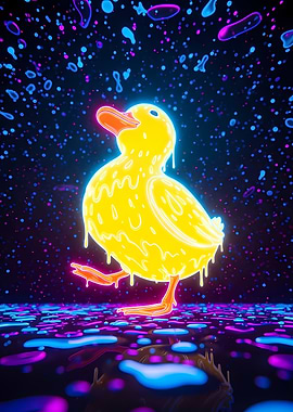 Neon Yellow Duck with Dripping Effect