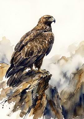 Watercolor Eagle on Mountain Peak