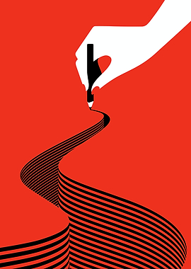 Hand drawing black lines on red