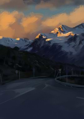 Mountain Road at Sunset Painting