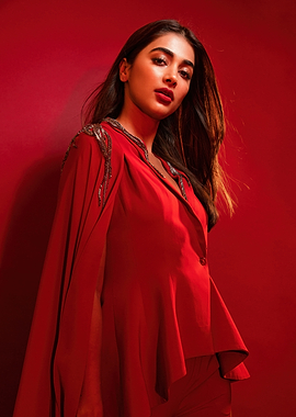 pooja hegde in Red Cape Blazer