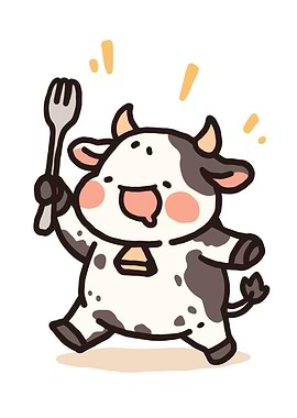 Cartoon Cow with Fork