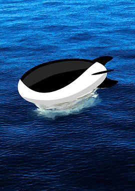 Orca-shaped submarine in blue ocean