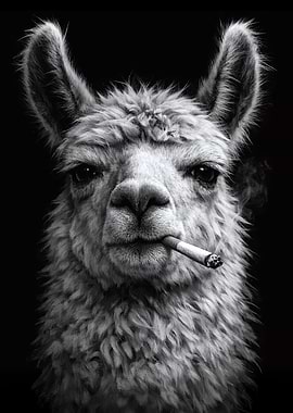Llama Smoking Cigarette Black and White