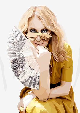 Blonde Woman with Fan and Sunglasses
