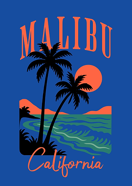 Malibu California Beach Scene Graphic