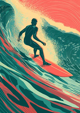 Surfer riding a wave illustration