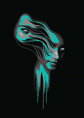 Abstract Turquoise and Gray Portrait