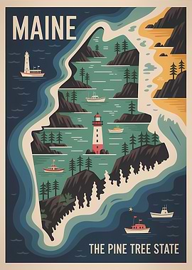 Maine: The Pine Tree State Travel Poster