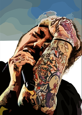 Tattooed Singer with Microphone Illustration