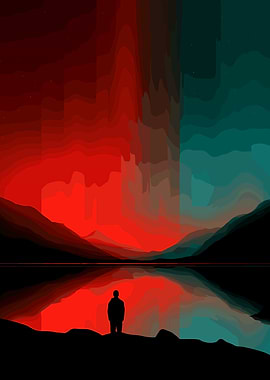 Abstract Landscape with Figure and Reflection