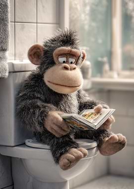 Monkey Reading on Toilet