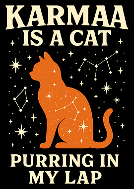 Karma Is a Cat Poster, Cosmic Cat Wall Art, Astrology Cat Illustration Print