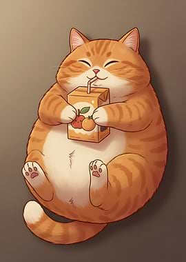 Happy Cat Drinking Juice
