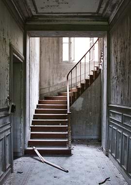 Abandoned Staircase in Dilapidated Building