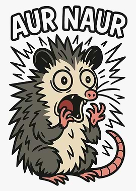 Aur Naur Opossum Poster, Funny Shocked Possum Meme Art, Cartoon Animal Wall Print