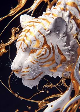 Marble Tiger with Golden Accents