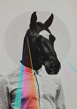Horse Head Man with Rainbow Prism