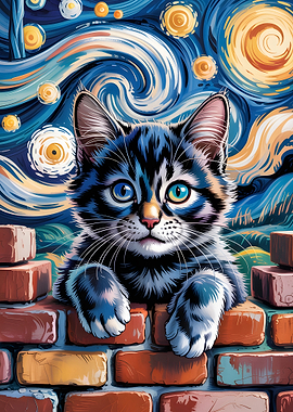 Cat in Starry Night Style