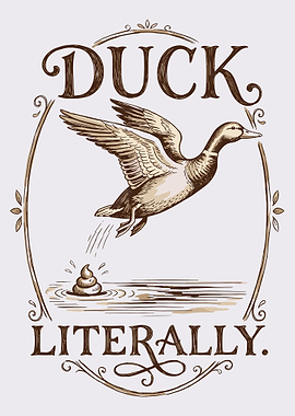 Duck Literally Funny Poster, Cartoon Duck Humor Wall Art, Bathroom Toilet Joke Print