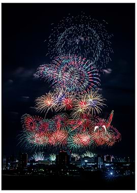 Fireworks Display over City Skyline
