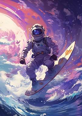Astronaut Surfing on a Wave