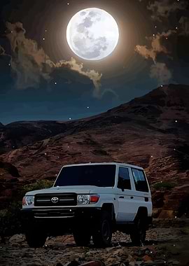 Toyota Land Cruiser under moonlight
