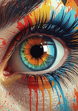 Colorful Eye with Dripping Paint
