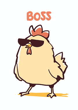 Cool Chicken Boss Cartoon Illustration