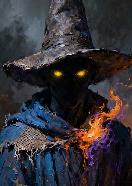 Scarecrow Wizard with Glowing Eyes