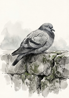 Resting Pigeon Watercolor