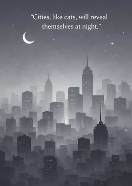 Cityscape at Night with Quote