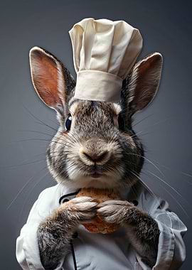 Rabbit Chef Holding Bread