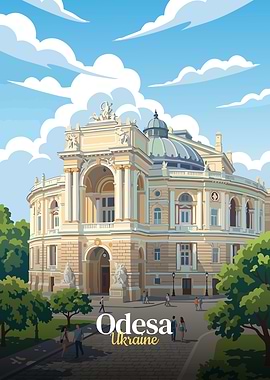 Odessa Opera House, Ukraine Illustration