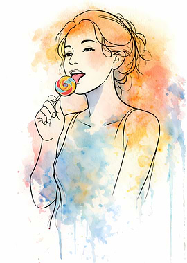 Girl with Lollipop Watercolor Illustration