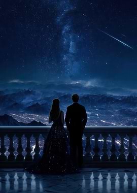 Couple gazing at starry night sky