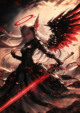 Dark Angel Warrior with Red Sword