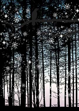 Raven in the Winter Forest
