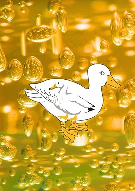 Duck and Duckling on Golden Bubbles