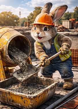 Rabbit Construction Worker with Cement Mixer