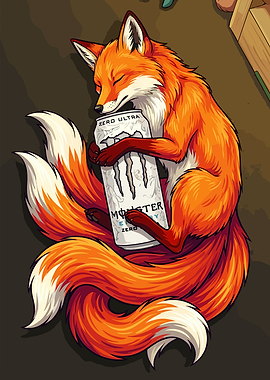 Fox Sleeping with Monster Energy Drink