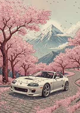 Toyota Supra with Cherry Blossoms