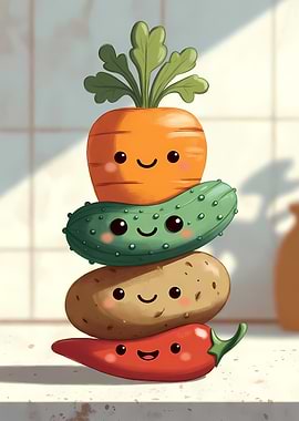 Stacked Kawaii Vegetables