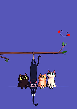Cartoon Cats on a Branch