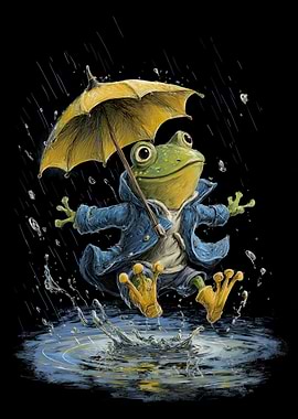 Frog in Rain with Umbrella