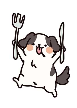 Cartoon Dog with Fork and Knife