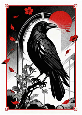 Raven and Red Sun Illustration